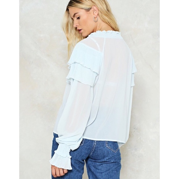 NWT Nasty Gal Blue Gravity Ties Ruffle Top Blouse - Picture 7 of 12